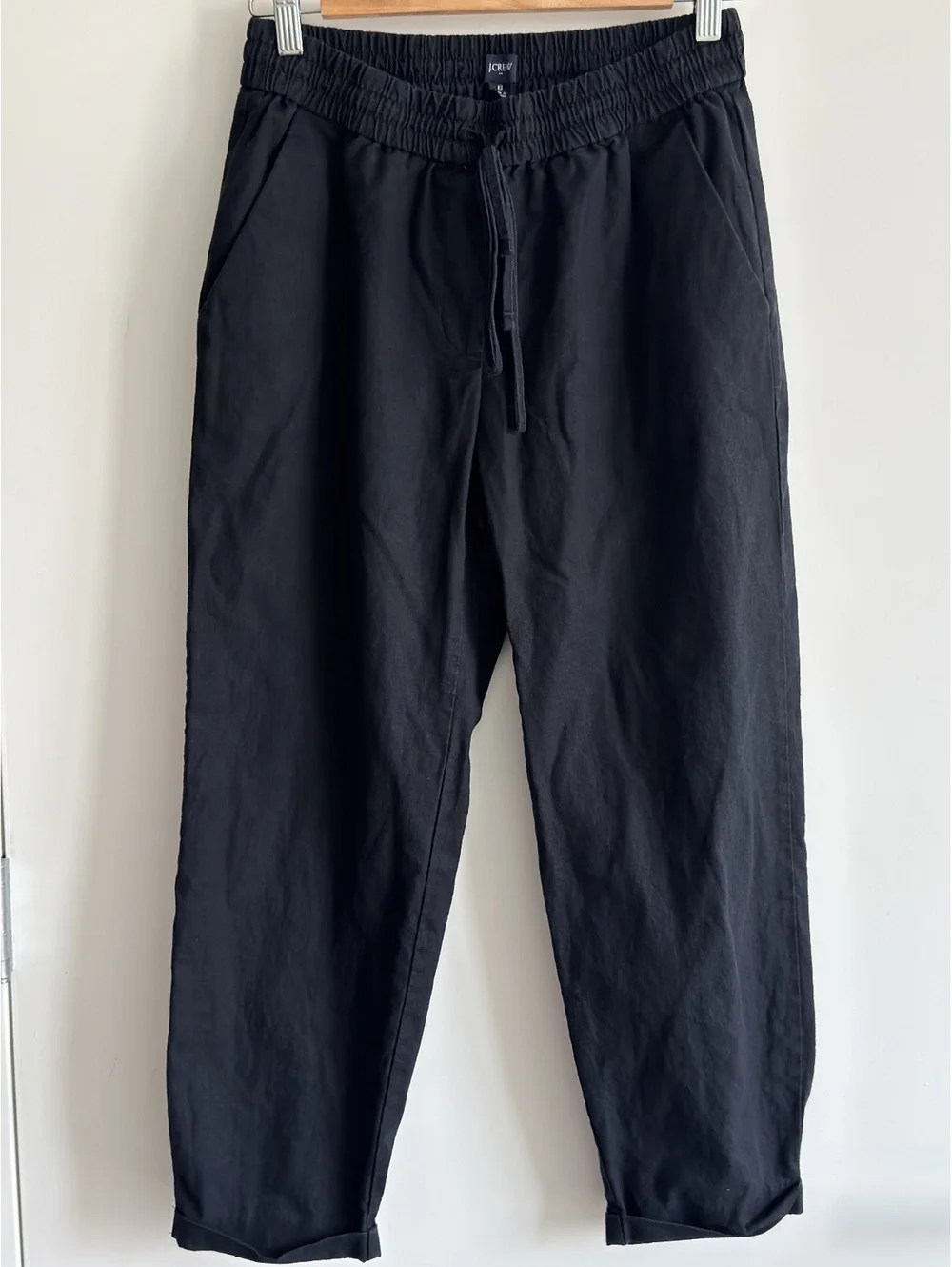 J.Crew Factory Linen Cotton Drawstring Pants Black Pull On Size 6 AW839